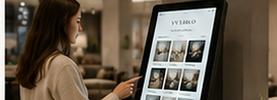 VV TABLO kioskundan katalog inceleyen müşteri