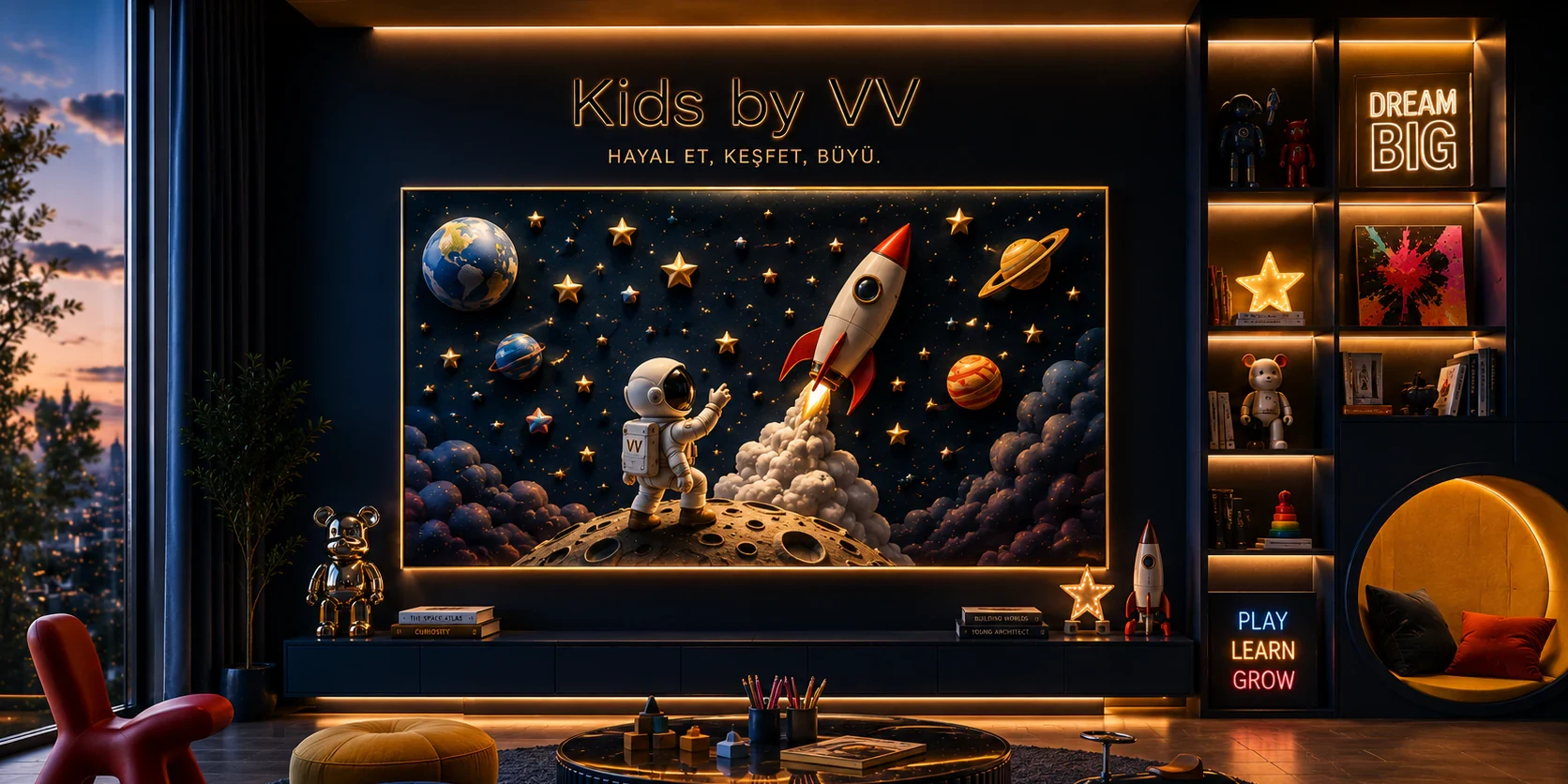 Kids by Hi Mom koleksiyonundan bir cam tablonun çocuk odasındaki görünümü