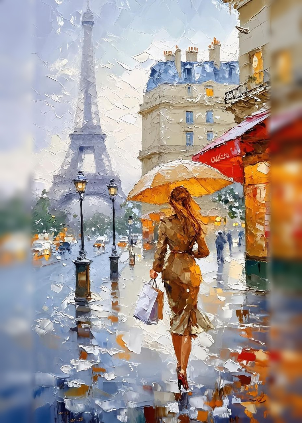 Paris Yağmuru — Modern Sanat cam tablo