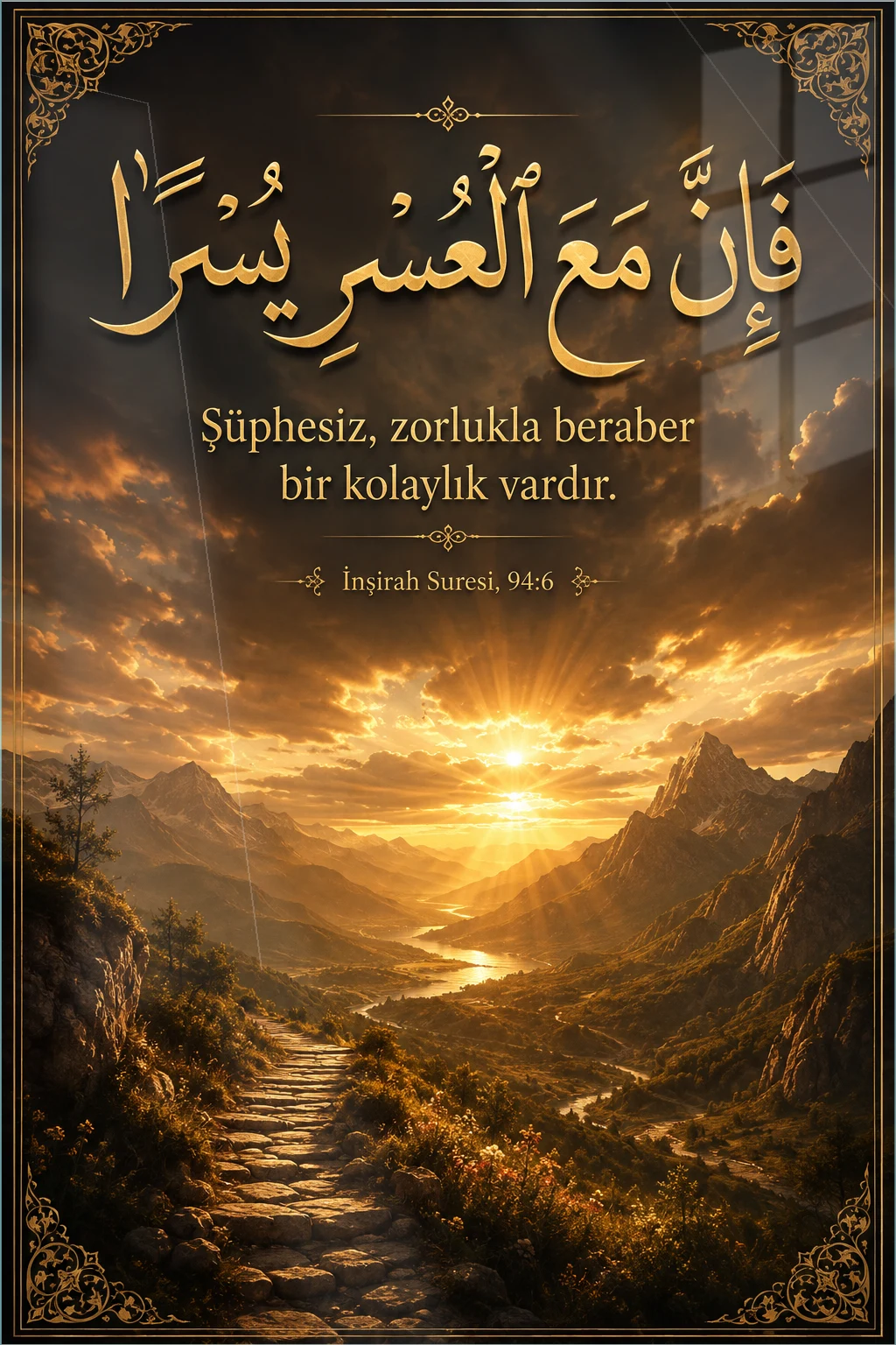 Zorlukla Beraber Kolaylık — Maneviyat cam tablo