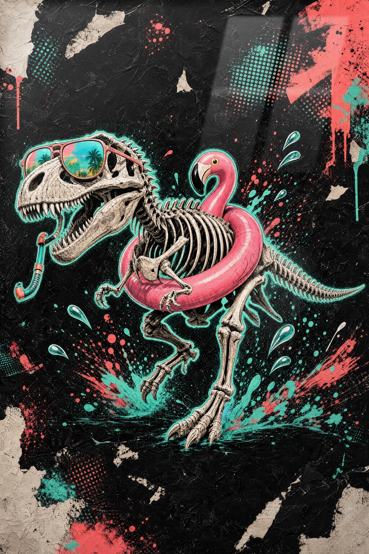 Plajcı T-Rex — Eğlenceli cam tablo
