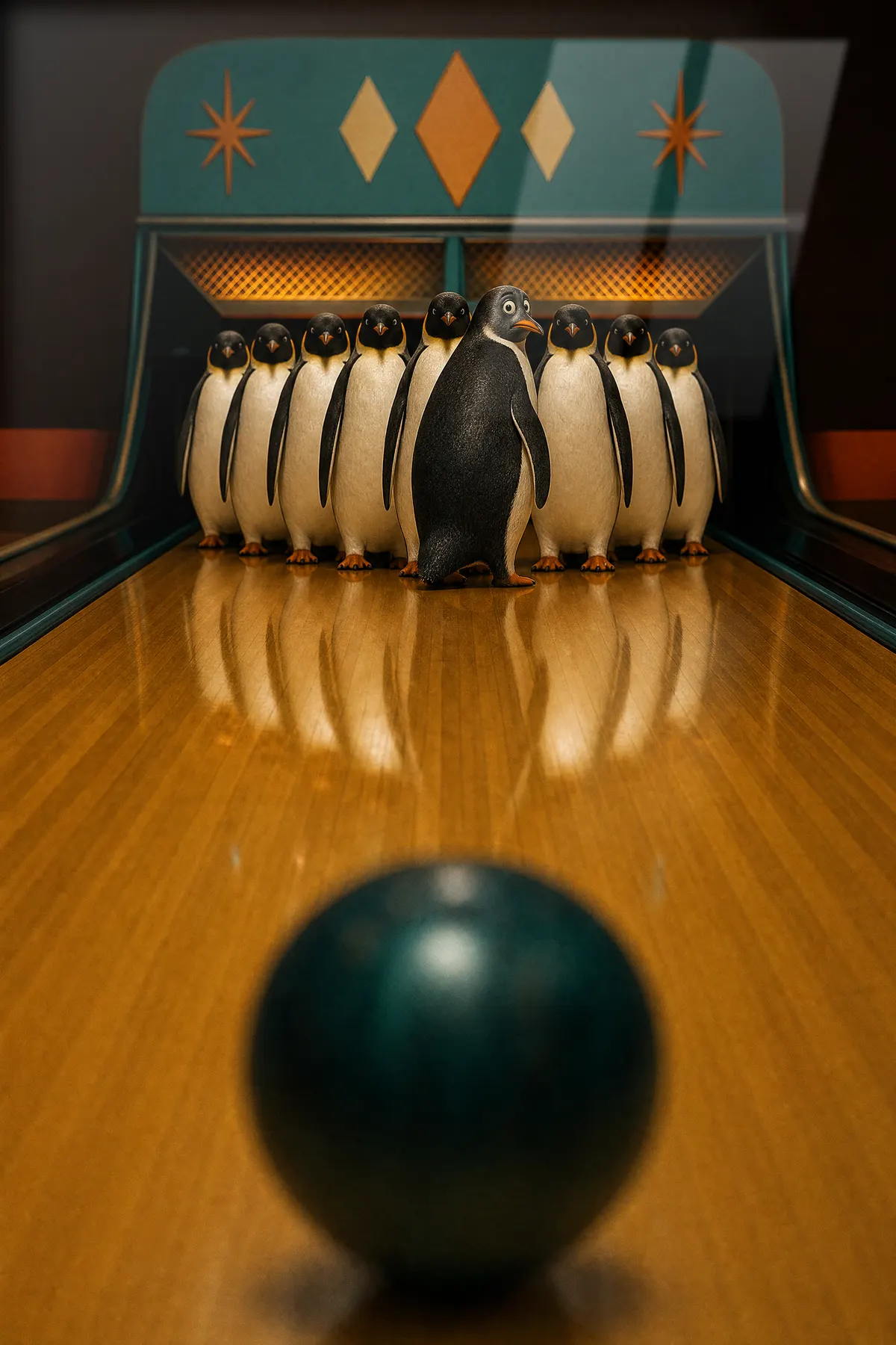 Bowling Penguenleri — Eğlenceli cam tablo