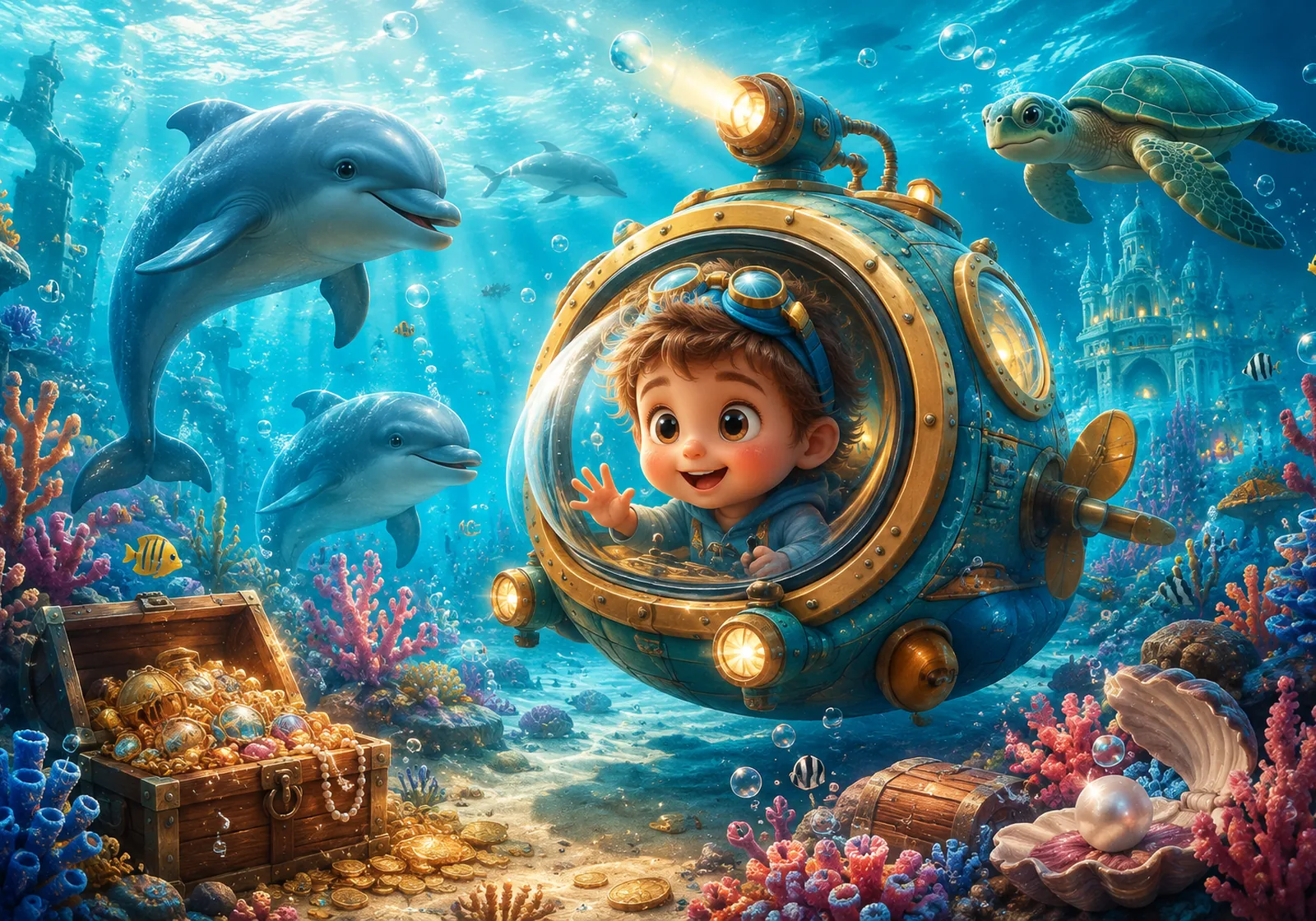 Yunuslarla Derin Deniz Yolculuğu — Kids by Hi Mom cam tablo