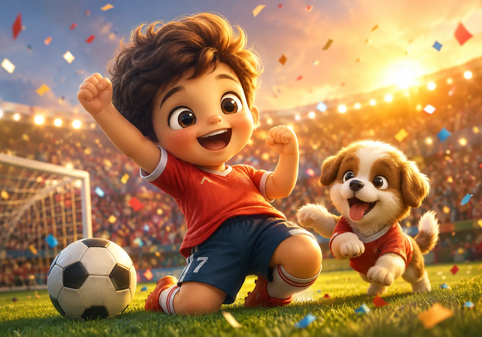 Güneşli Sahada Gol Sevinci — Kids by Hi Mom cam tablo