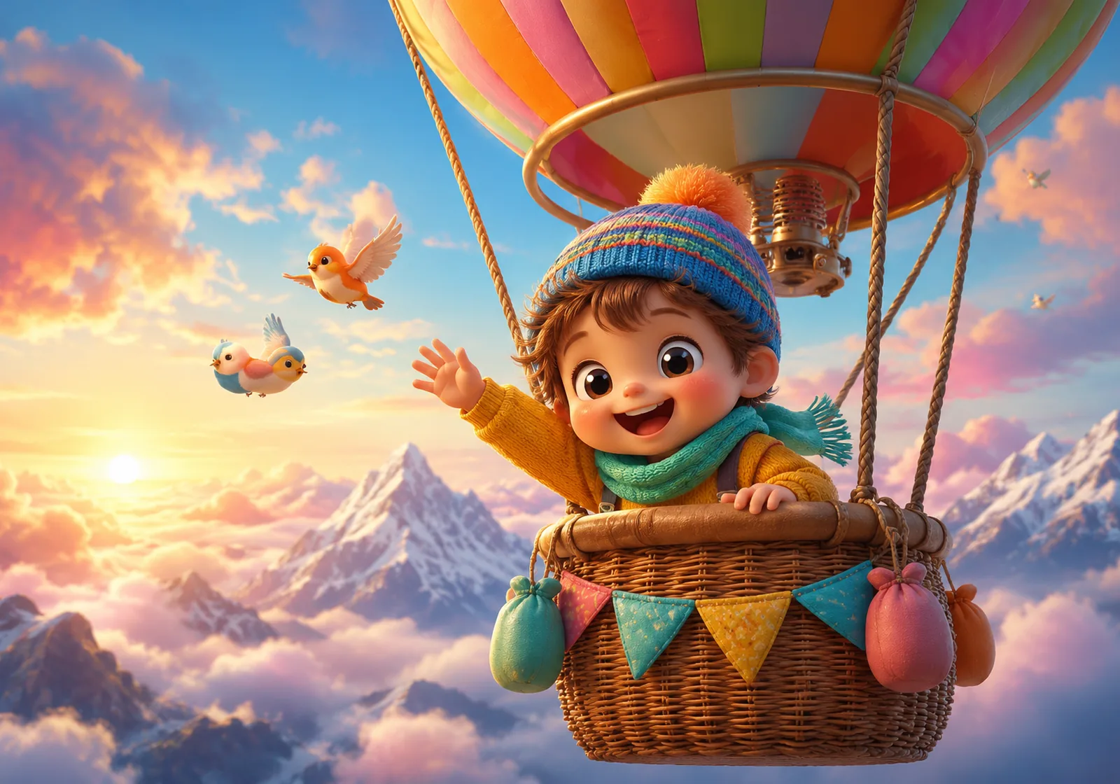 Bulutların Üzerinde Balon Turu — Kids by Hi Mom cam tablo