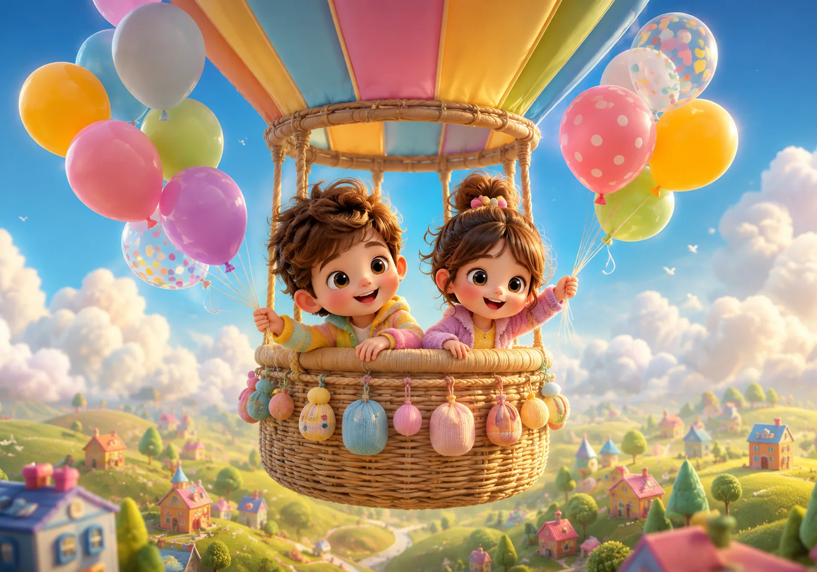 Bulutlara Açılan Kardeşlik Balonu — Kids by Hi Mom cam tablo