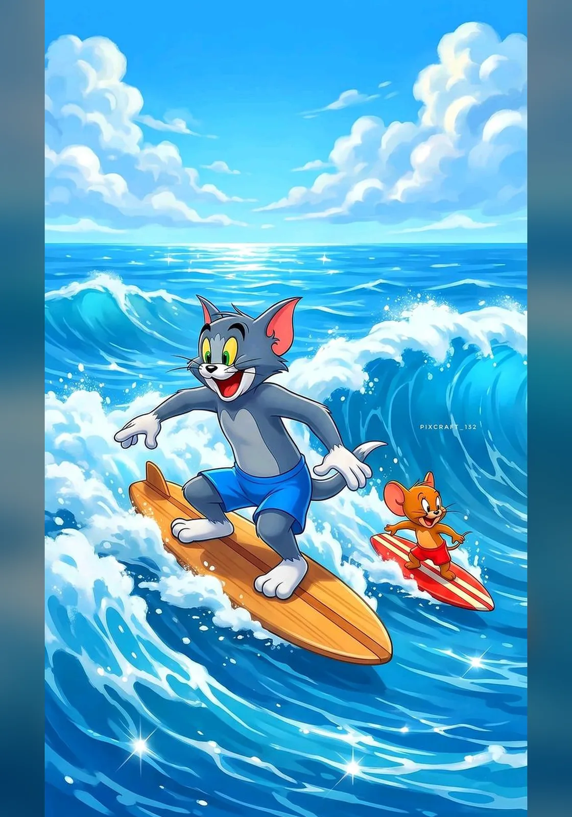 Dalgaların Üstünde Tom ve Jerry — Kids by Hi Mom cam tablo