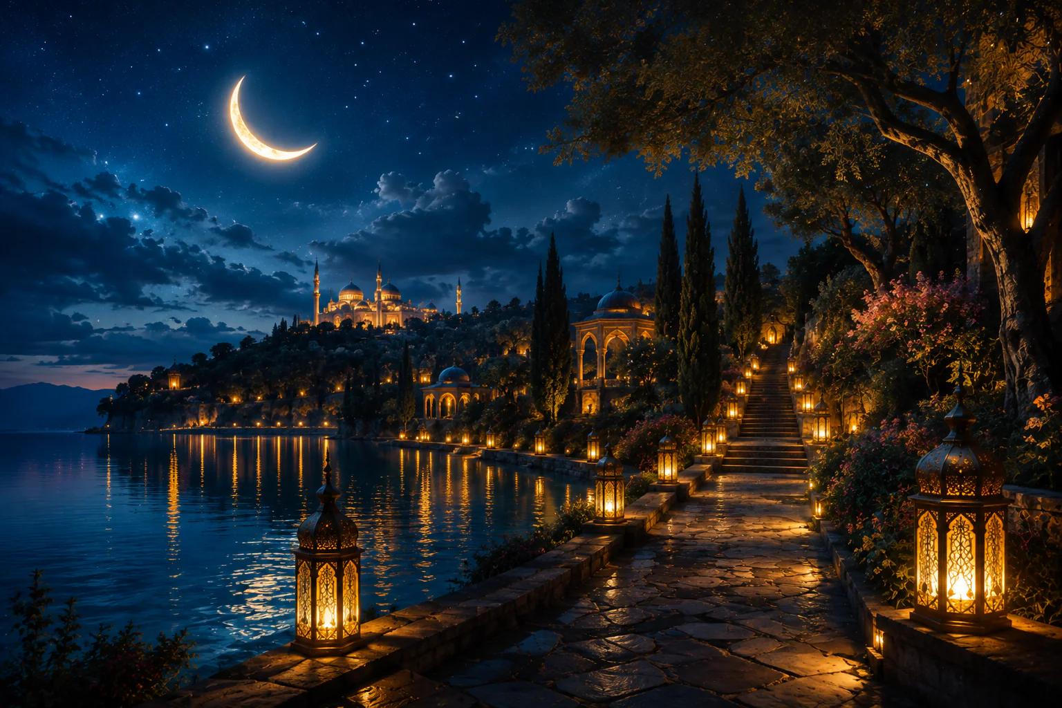 Ay Işığında Huzur — Maneviyat cam tablo