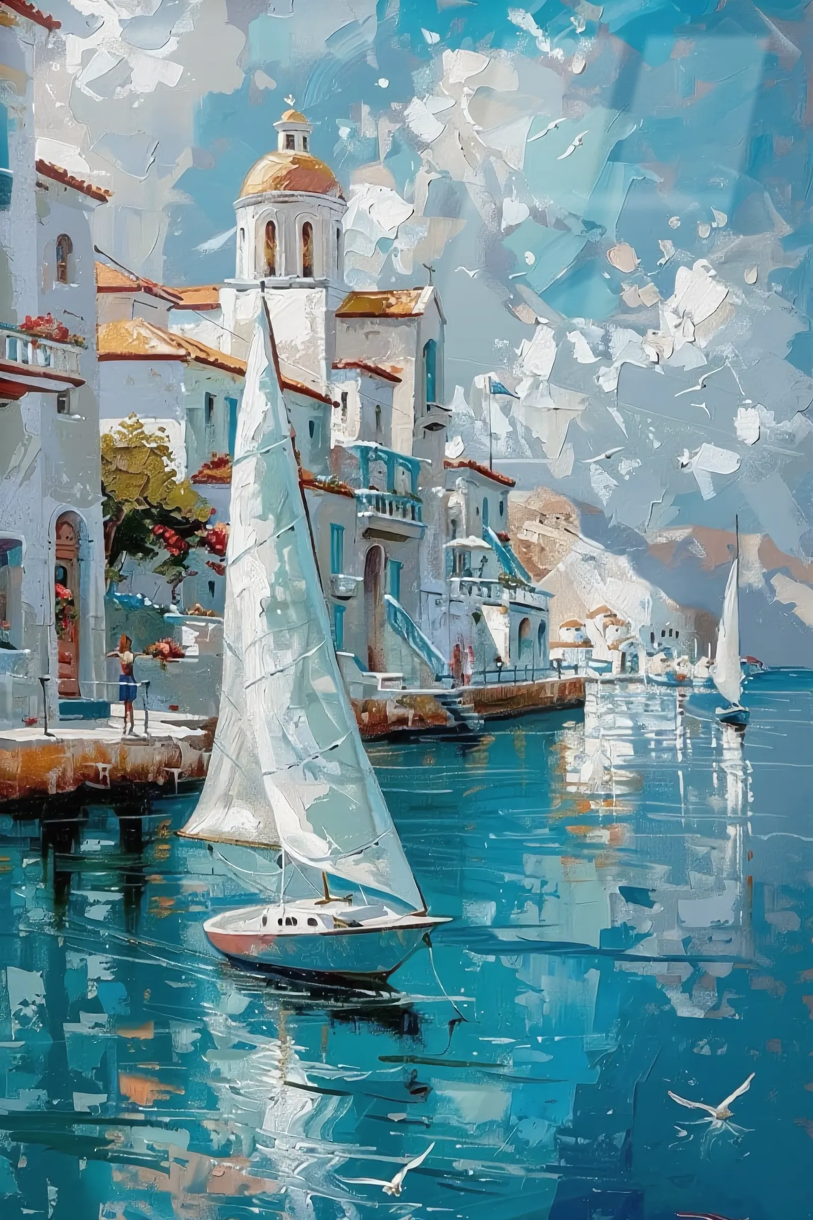 Beyaz Yelken — Modern Sanat cam tablo