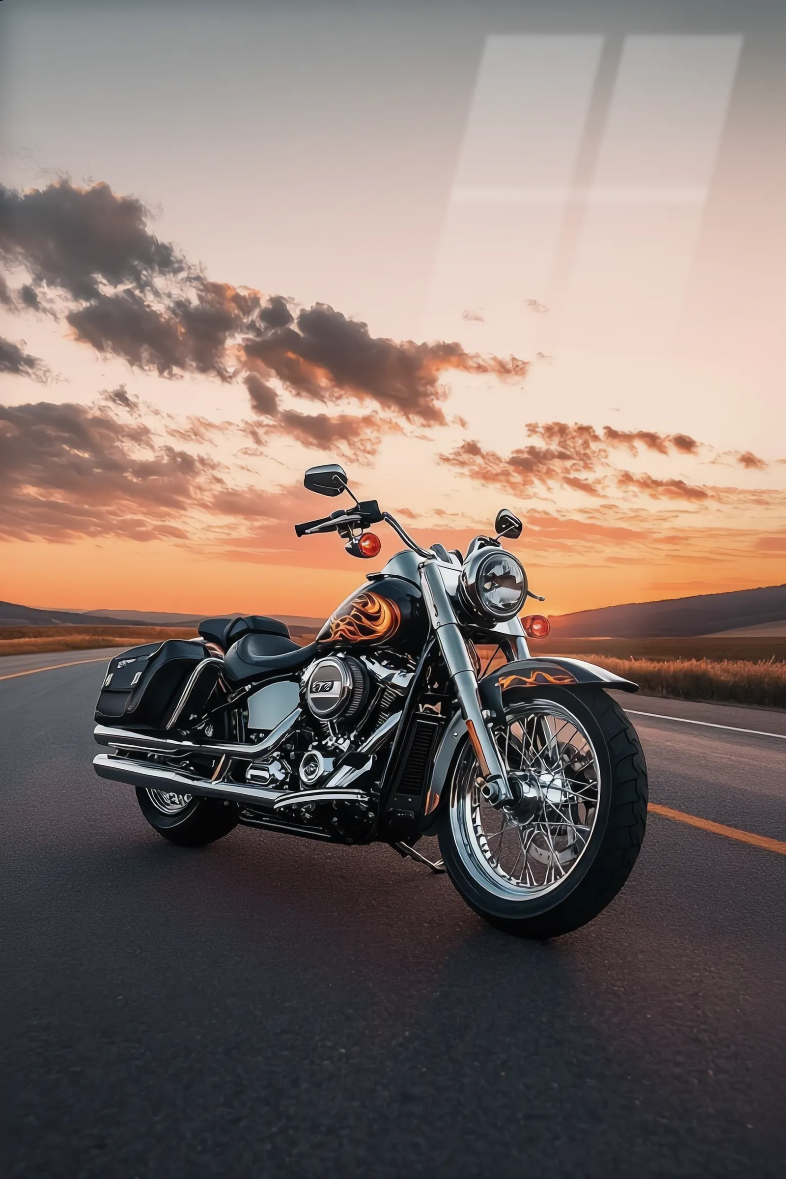 Gün Batımı Sürüşü — Motor & Tutku cam tablo