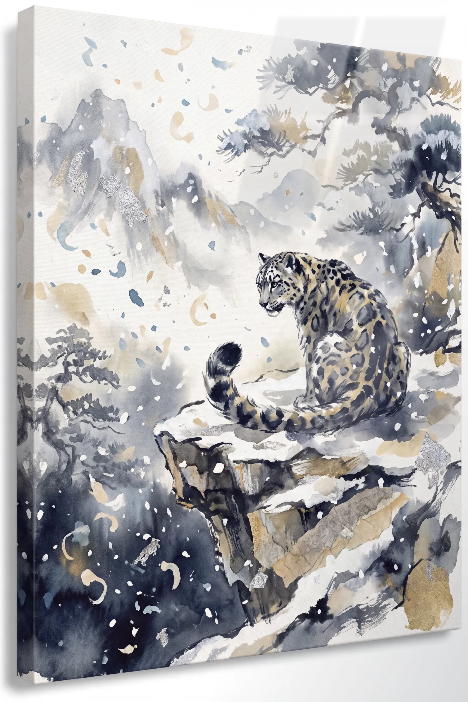 Kar Leoparı — VV Studio cam tablo
